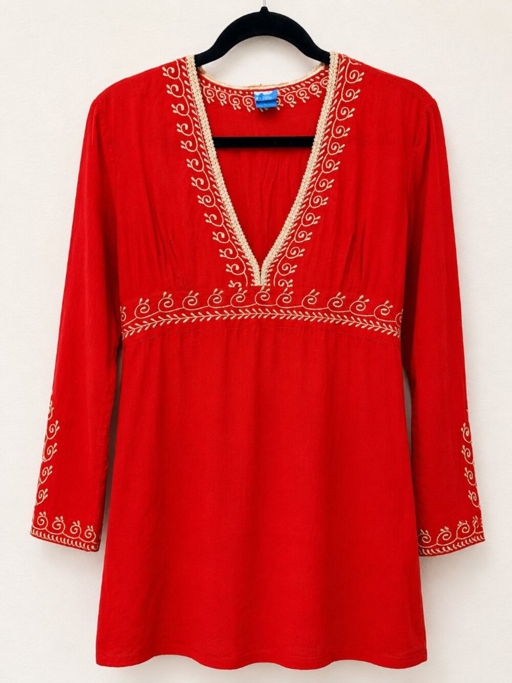 Red Embroidered V-Neck Tunic - Picture 2 of 10